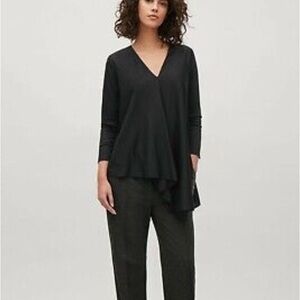 COS Black asymmetric tunic v neck swing top drape raw edge Shirt Top Sz XS